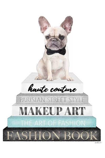 Amanda Greenwood: Grey Books With Teal, White Frenchie by Amanda Greenwood