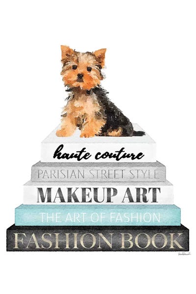 Amanda Greenwood: Grey Books With Teal, Yorkie by Amanda Greenwood