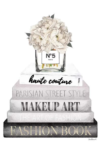 Typography: Grey Books With White Peony Vase by Amanda Greenwood