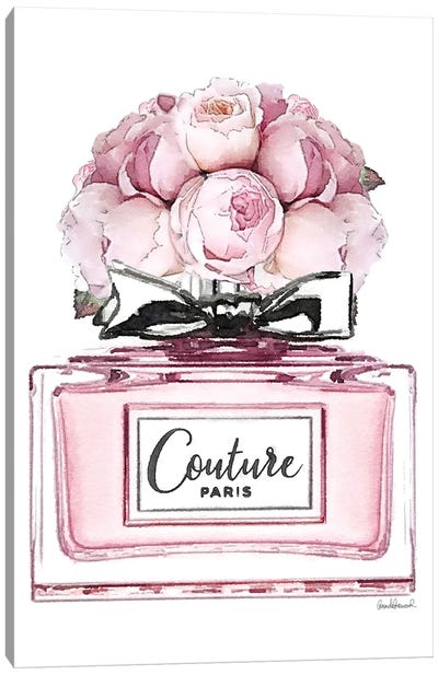 Short Perfume, Pink With Roses Canvas Art Print - Pastels: The New Neutrals