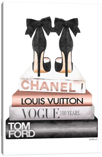 New Books Grey Rose Gold With Bow Shoes Canvas Art Print - Chanel Art
