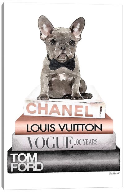 New Books Grey Rose Gold With Grey Frenchie Canvas Art Print - French Bulldog Art