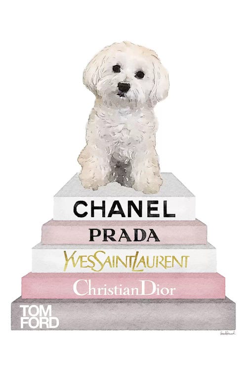 Pink Grey Books, With Maltese by Amanda Greenwood wall art