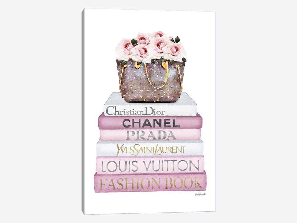 Framed Poster Prints - Blush Fashion Books on Pink Flower Wall by Amanda Greenwood ( Fashion > Prada art) - 32x24x1