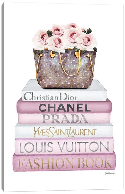 Pink Tone Books, Bag With Roses Canvas Art Print - Chanel Art