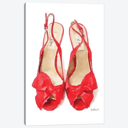 Red Heels With Bow Front View Canvas Print #GRE344} by Amanda Greenwood Art Print