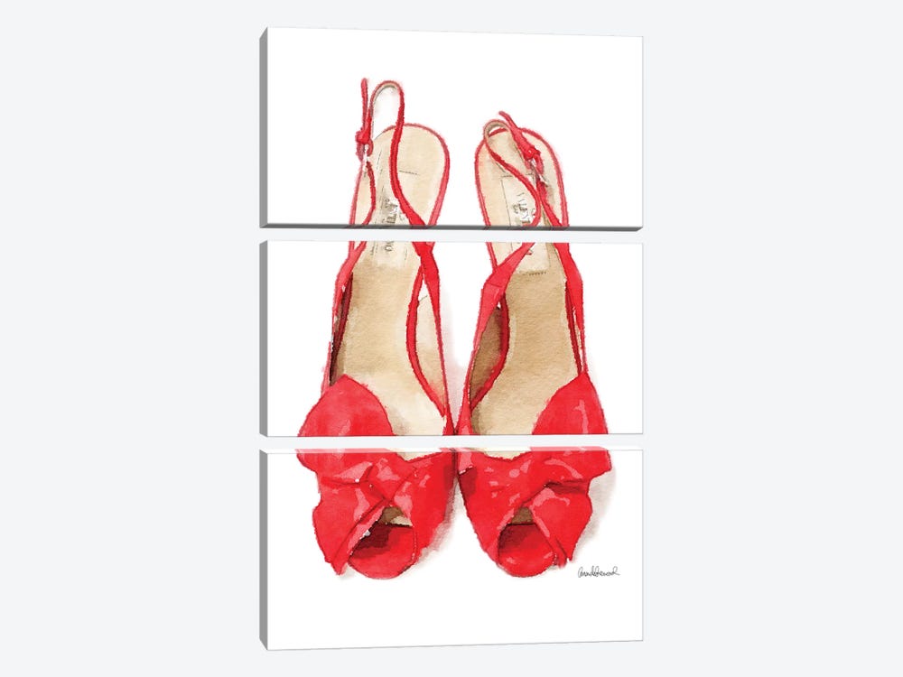 Red Heels With Bow Front View by Amanda Greenwood 3-piece Art Print