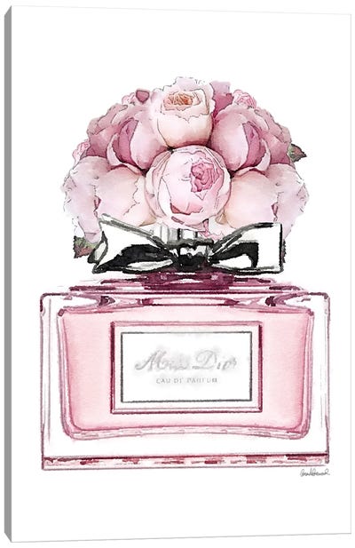 Short Perfume, Pink With Roses Canvas Art Print - Pastels: The New Neutrals