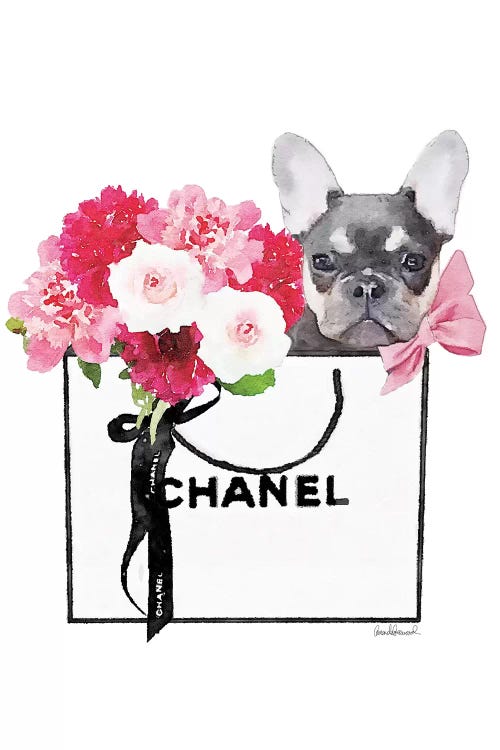 Small White Shopper, Flowers & Blue Tan Frenchie