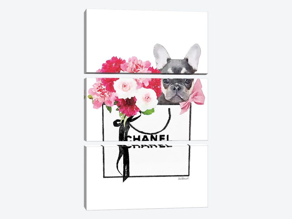 Small White Shopper, Flowers & Blue Tan Frenchie by Amanda Greenwood 3-piece Canvas Art