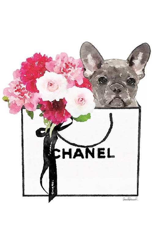 Small White Shopper, Flowers & Grey Frenchie