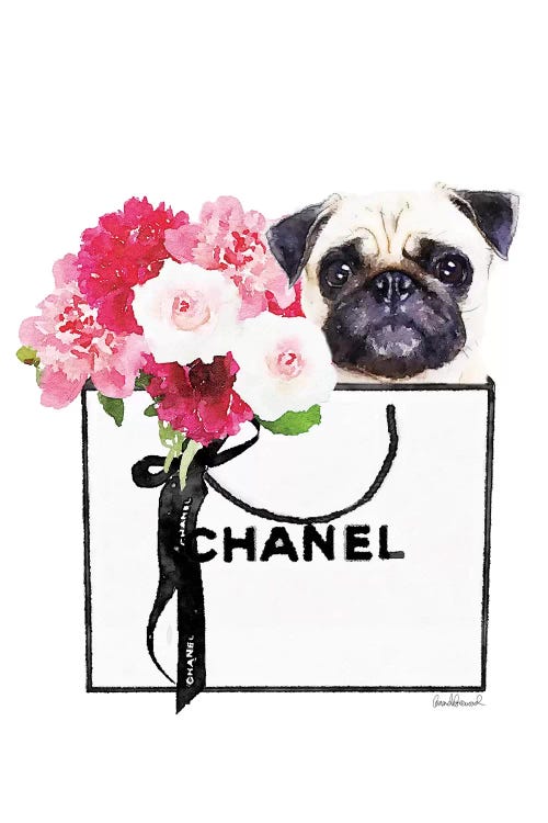 Small White Shopper, Flowers & Pug