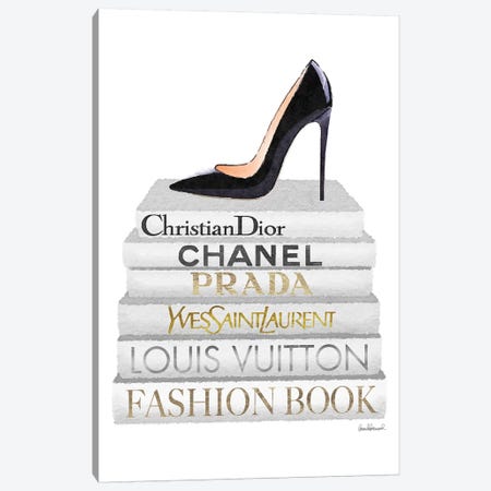 Stupell Industries Glam High Heel Shoe Fashion Book Stack Cheetah On Canvas  by Madeline Blake Print