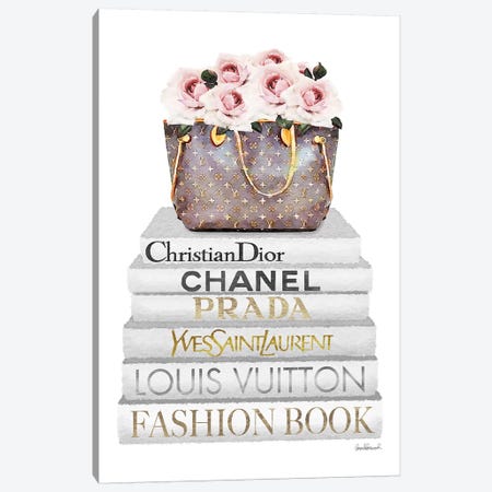 Chanel Prada YSL Dior Fashion Glam Stack Books Canvas Wall Art