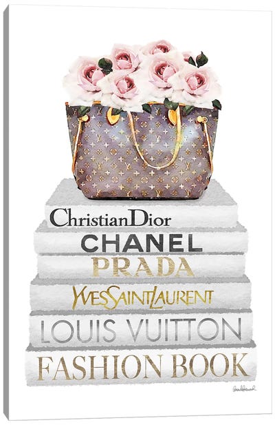 White Books, Bag Filled With Roses Canvas Art Print - Chanel Art
