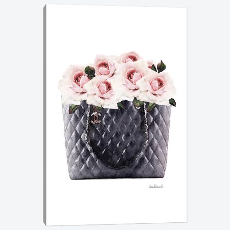 Black Tote Filled With Pink Peony Ca - Canvas Print | Amanda Greenwood