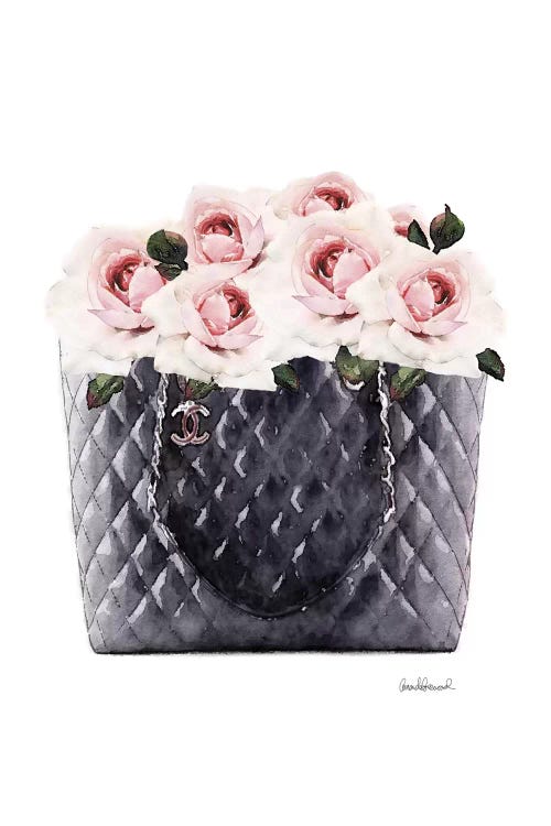 Black Tote Filled With Pink Roses