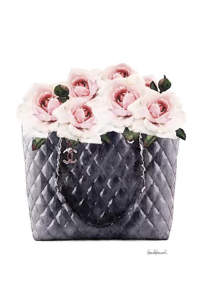 Amanda Greenwood: Black Tote Filled With Pink Roses by Amanda Greenwood