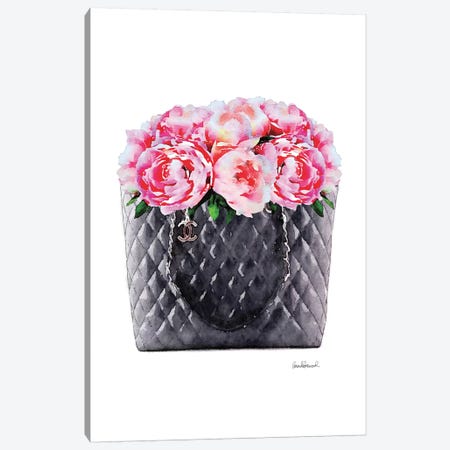 Black Tote Filled With Pink Peony Canvas Print #GRE359} by Amanda Greenwood Canvas Print