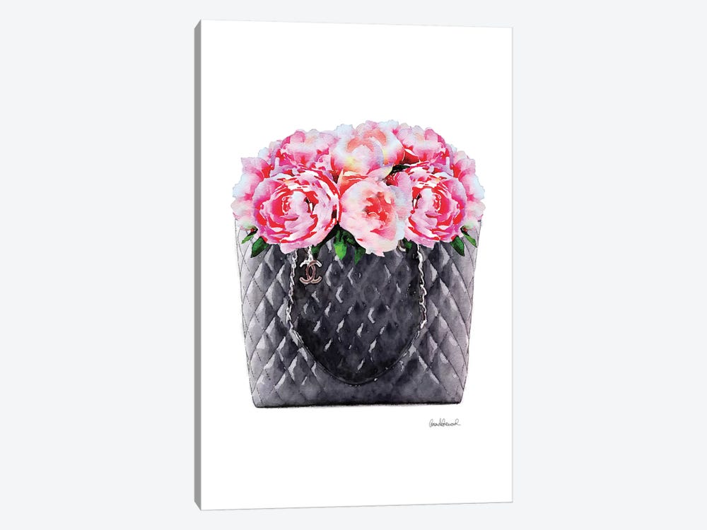 Black Tote Filled With Pink Peony by Amanda Greenwood 1-piece Canvas Print