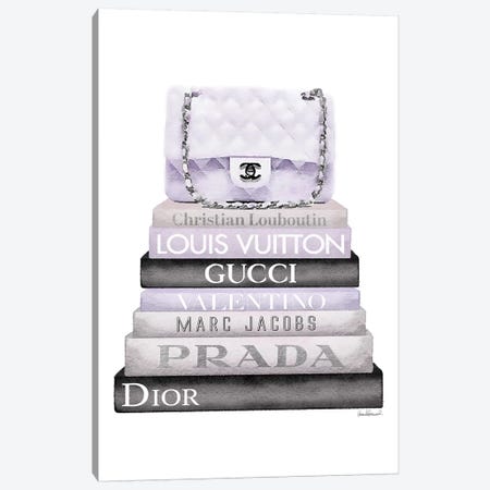 Grey And Lilac Bookstack and Quilted Bag Canvas Print #GRE363} by Amanda Greenwood Canvas Wall Art