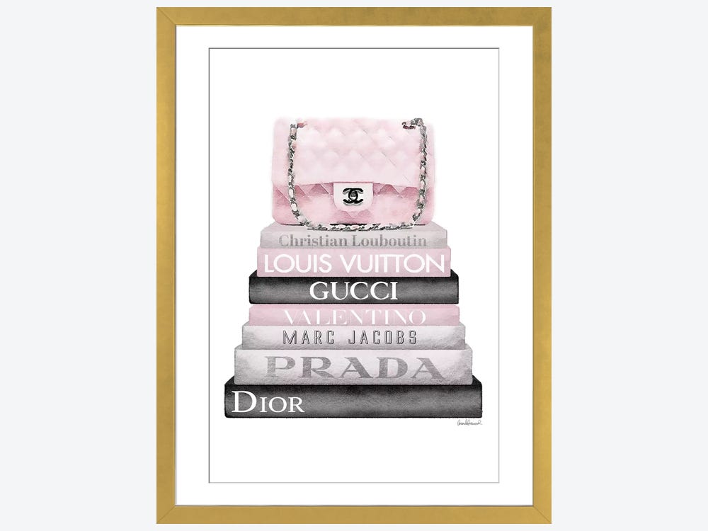Grey And Soft Pink Bookstack and Q - Canvas Artwork