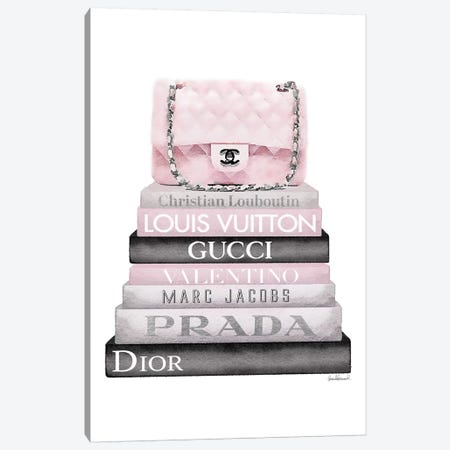 Grey And Soft Pink Bookstack and Quilted Bag Canvas Print #GRE364} by Amanda Greenwood Canvas Print