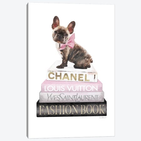 Grey And Blush Books With Brindle Frenchie Canvas Print #GRE365} by Amanda Greenwood Art Print
