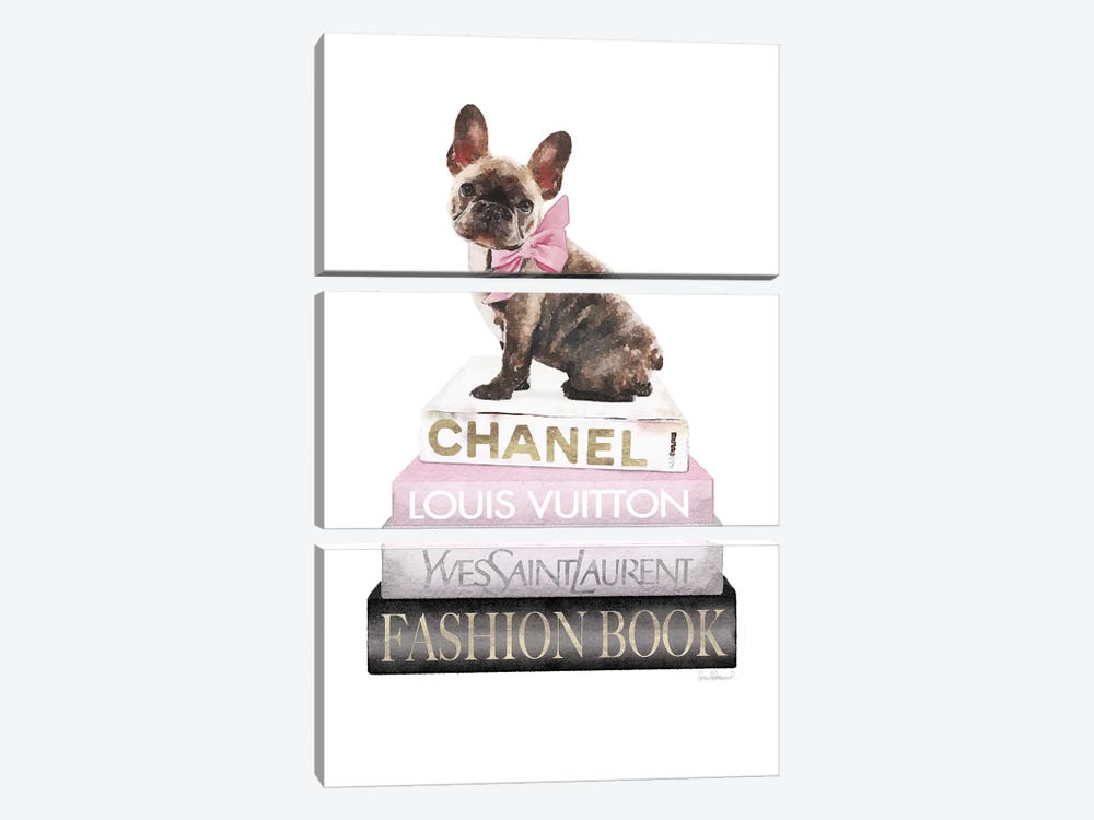 Grey And Blush Books With Brindle Frenchie by Amanda Greenwood 3-piece Canvas Wall Art