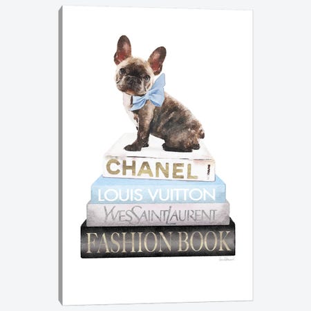 Grey And Blue Books With Brindle Frenchie Canvas Print #GRE366} by Amanda Greenwood Art Print