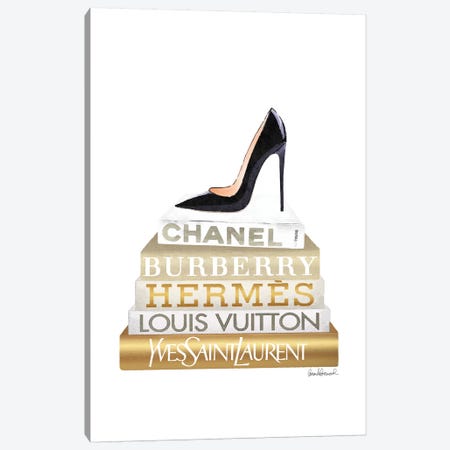 Gold Bookstack With Black Heel Canvas Print #GRE373} by Amanda Greenwood Art Print
