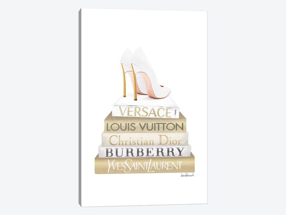 Gold Bookstack With White Heel by Amanda Greenwood 1-piece Canvas Wall Art