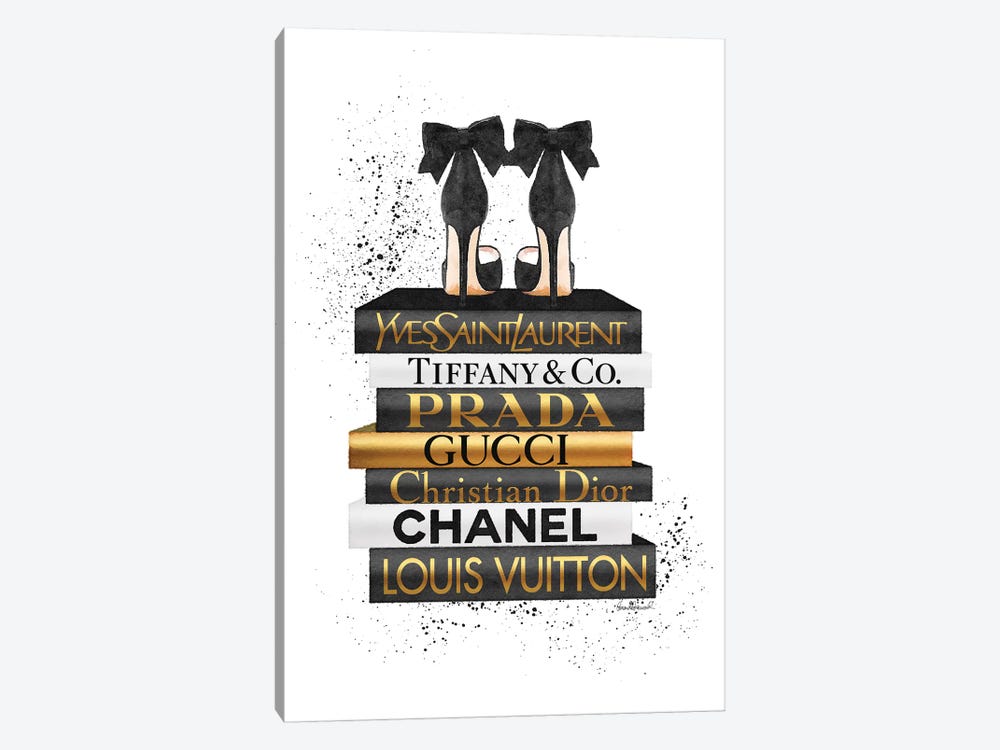 Gold And Black Bookstack With Black Heel and Ink by Amanda Greenwood 1-piece Art Print