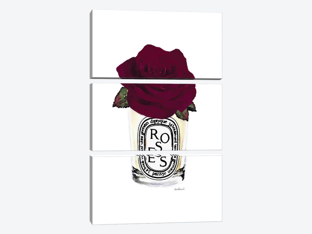 Candle With Burgundy Rose by Amanda Greenwood 3-piece Canvas Art Print