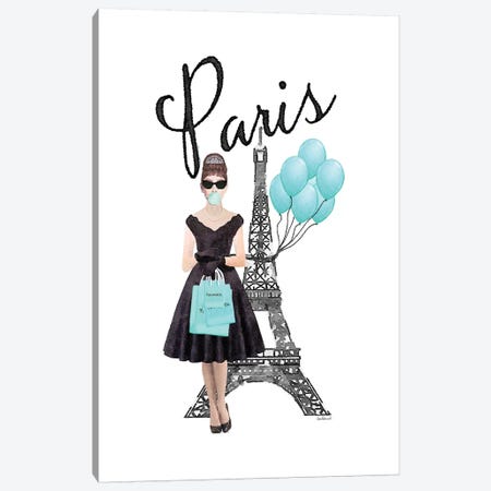 Eiffel Tower With Audrey And Balloons Canvas Print #GRE390} by Amanda Greenwood Canvas Art Print