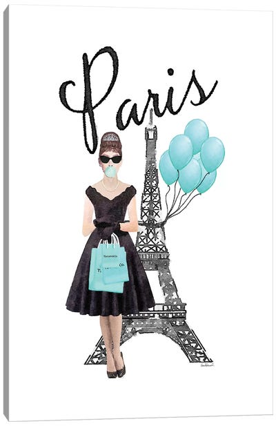 Eiffel Tower With Audrey And Balloons Canvas Art Print