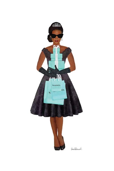 Shopping Spree, Teal And Black, African-American by Amanda Greenwood framed wall art