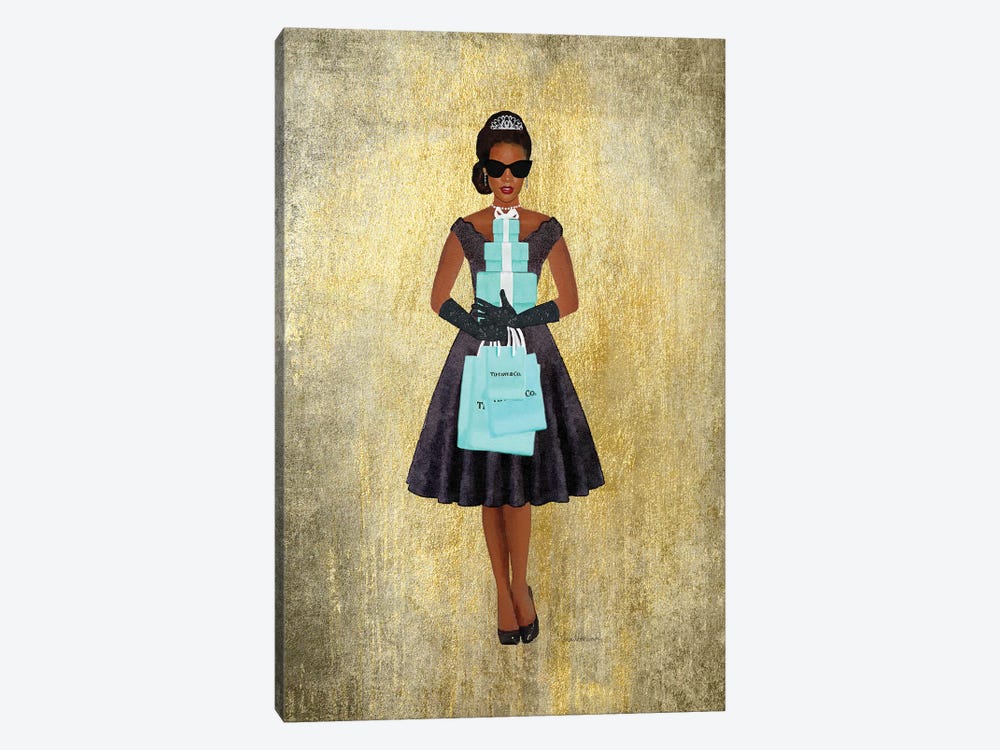 Shopping Spree, Gold, Teal And Black, African-American by Amanda Greenwood 1-piece Canvas Wall Art