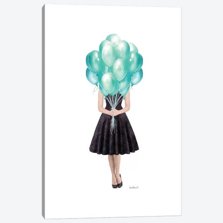 Audrey Holding Balloons, Teal Canvas Print #GRE399} by Amanda Greenwood Canvas Art Print