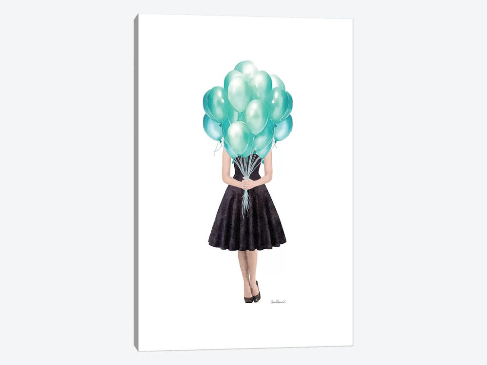 Audrey Holding Balloons, Teal by Amanda Greenwood 1-piece Canvas Print