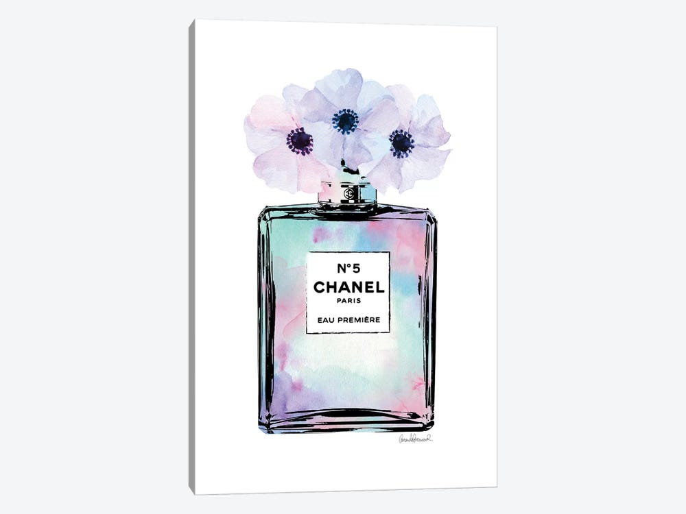 Mint, Purple And Pink Perfume With Painted Flowers by Amanda Greenwood 1-piece Canvas Print