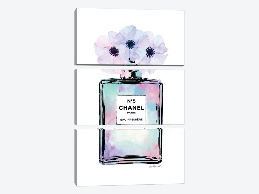 Mint, Purple And Pink Perfume With Painted Flowers by Amanda Greenwood 3-piece Canvas Print