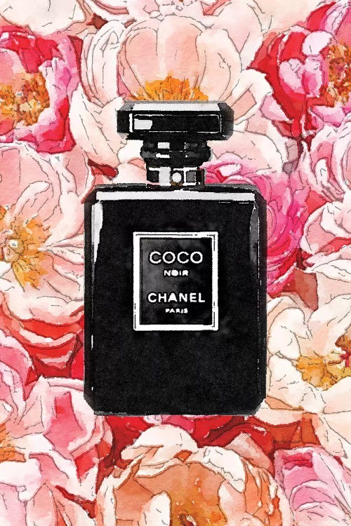 Black Perfume Bottle On A Bed Of Peonies