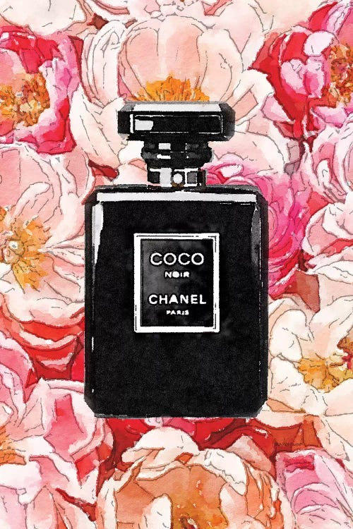 Black Perfume Bottle On A Bed Of Peonies by Amanda Greenwood wall art