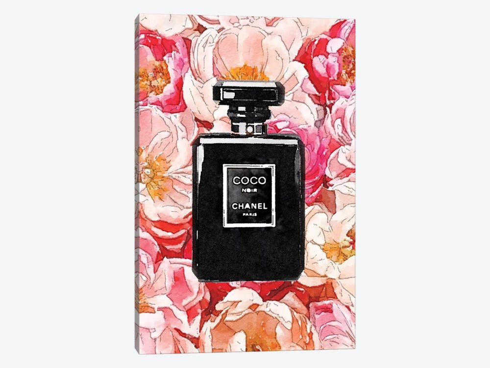 Black Perfume Bottle On A Bed Of Peonies by Amanda Greenwood 1-piece Art Print