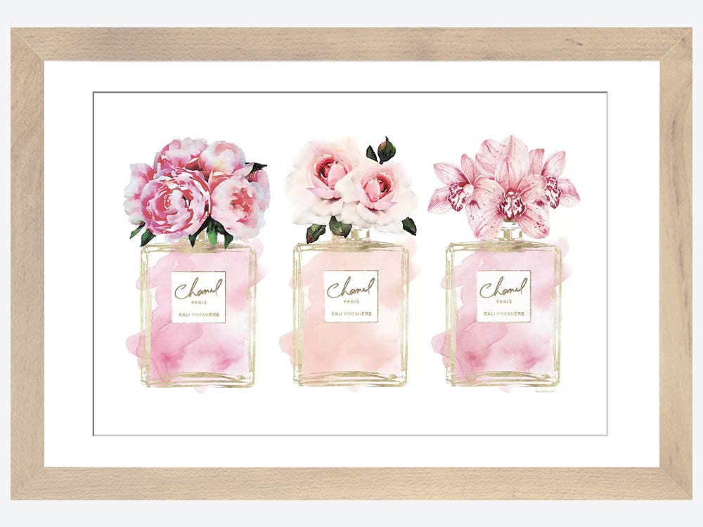Teal Blue Perfume Bottle and Pink Peonies Canvas Wall Art by Amanda Greenwood Rosdorf Park Size: 21 H x 17 W x 1.7 D, Frame Color: Gray Framed