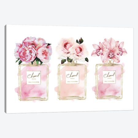 Perfume Trio In Champagne & Blush Canvas Print #GRE409} by Amanda Greenwood Canvas Print