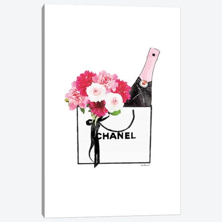 White, Shopper, Flowers, And Champagne Canvas Print #GRE411} by Amanda Greenwood Canvas Artwork