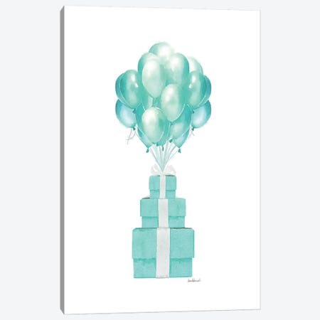 Balloons And Gift Boxes, Teal Canvas Print #GRE417} by Amanda Greenwood Art Print