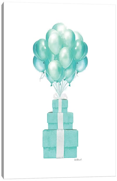 Balloons And Gift Boxes, Teal Canvas Art Print - Balloons